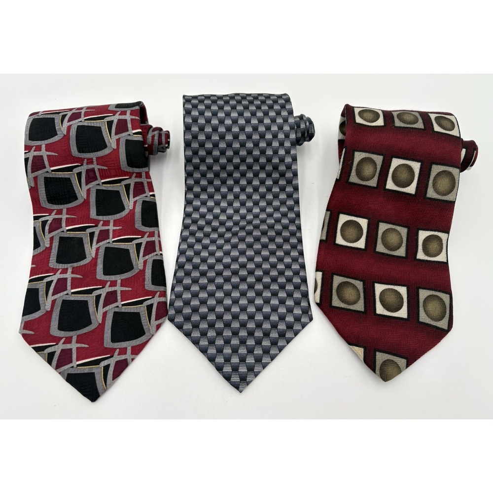 Lot 3 Men's Neckties 100% Silk Ziggurat By Mulberry Maroon Black Blue Green Tie